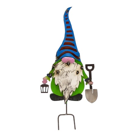 Gnome With Shovel On Stake For Garden Decor